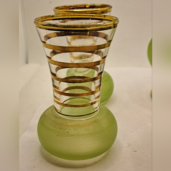 4 Small Vintage Bartlett Collins Green Frosted Glass, Hand Painted Vases - Picture 8 of 8